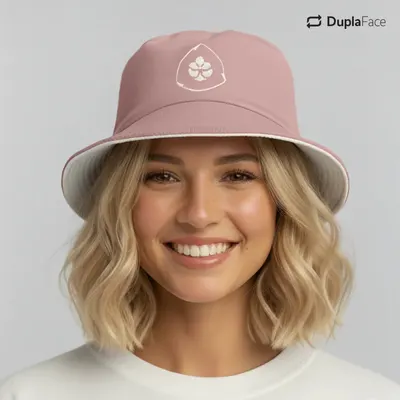 Bucket Hat Rosa e Branco Feminino