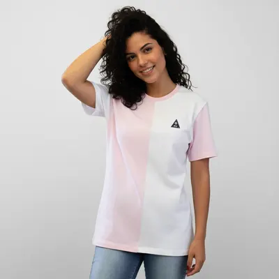 Camiseta Half Side Rosa e Branco